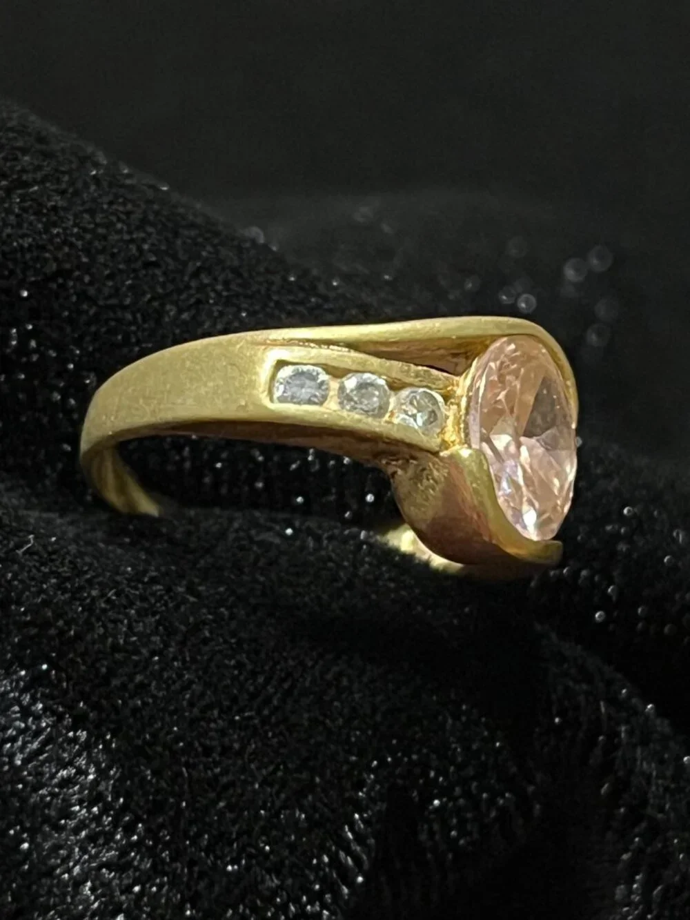 Statement Gold Tone Pale Pink Cocktail Ring, Fair Vintage Condition, Sz 6.5